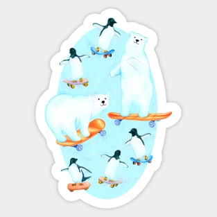 Cheerful Arctic Skateboarders Sticker